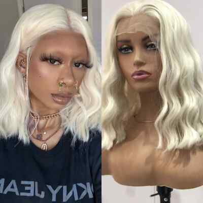 Blonde Bob Hair Wig Synthetic Lace Front Wig for Women Glueless Wavy Blonde Wig