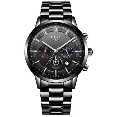 LIGE Men's Quartz Business Casual Watches Stainless Steel Calendar Wristwatches