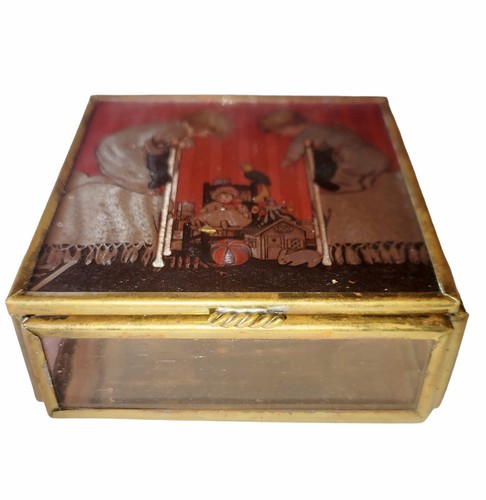 Via Vermont Foil Stained Glass Brass Hinged Trinket Box Children Toys Enesco - Picture 3 of 7
