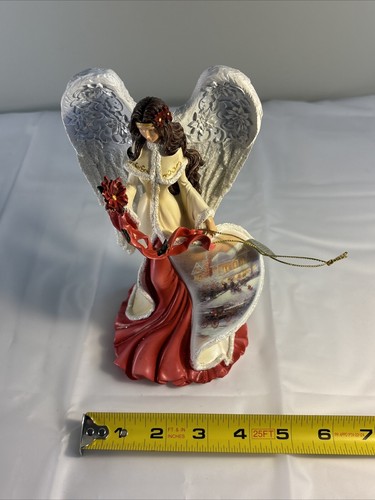 Thomas Kinkade Bradford Exchange Poinsettia Angel 8” Christmas Limited Lights Up - Picture 12 of 13