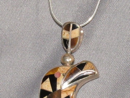 Southwestern GL Miller Eagle Head Inlay Pendant Two Sided - Picture 5 of 5