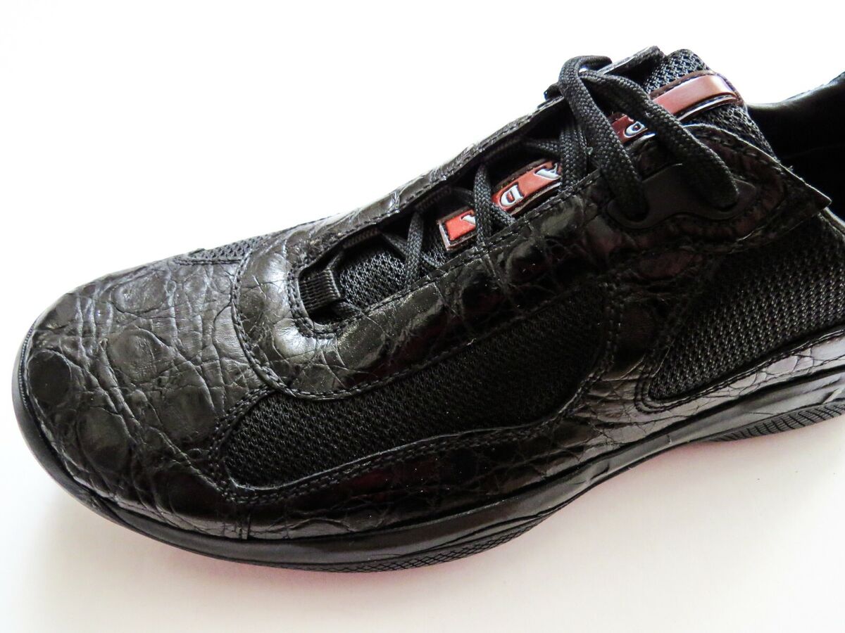 PRADA Black America's Cup Crocodile Leather Sneakers 7.5 US PRADA Black America's Cup Crocodile Leather Sneakers 7.5 US