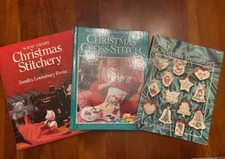 Lot of 2 Christmas Cross Stitch & Stitchery Hardback books plus bonus