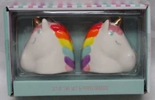 UNICORN Salt & Pepper Shakers Rainbow Cruet Ceramic NIB Set of Two Brand New