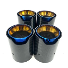 New 4Pcs 2015-2019 BMW F80 M3 F82 M4 70MM Carbon Fiber Stainless Steel Tip Blue