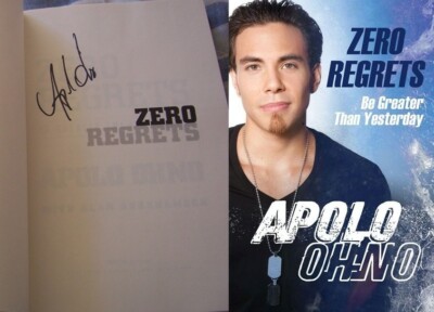 Speed skater Apolo Anton Ohno signed Zero Regrets hardcover 1st edition book COA