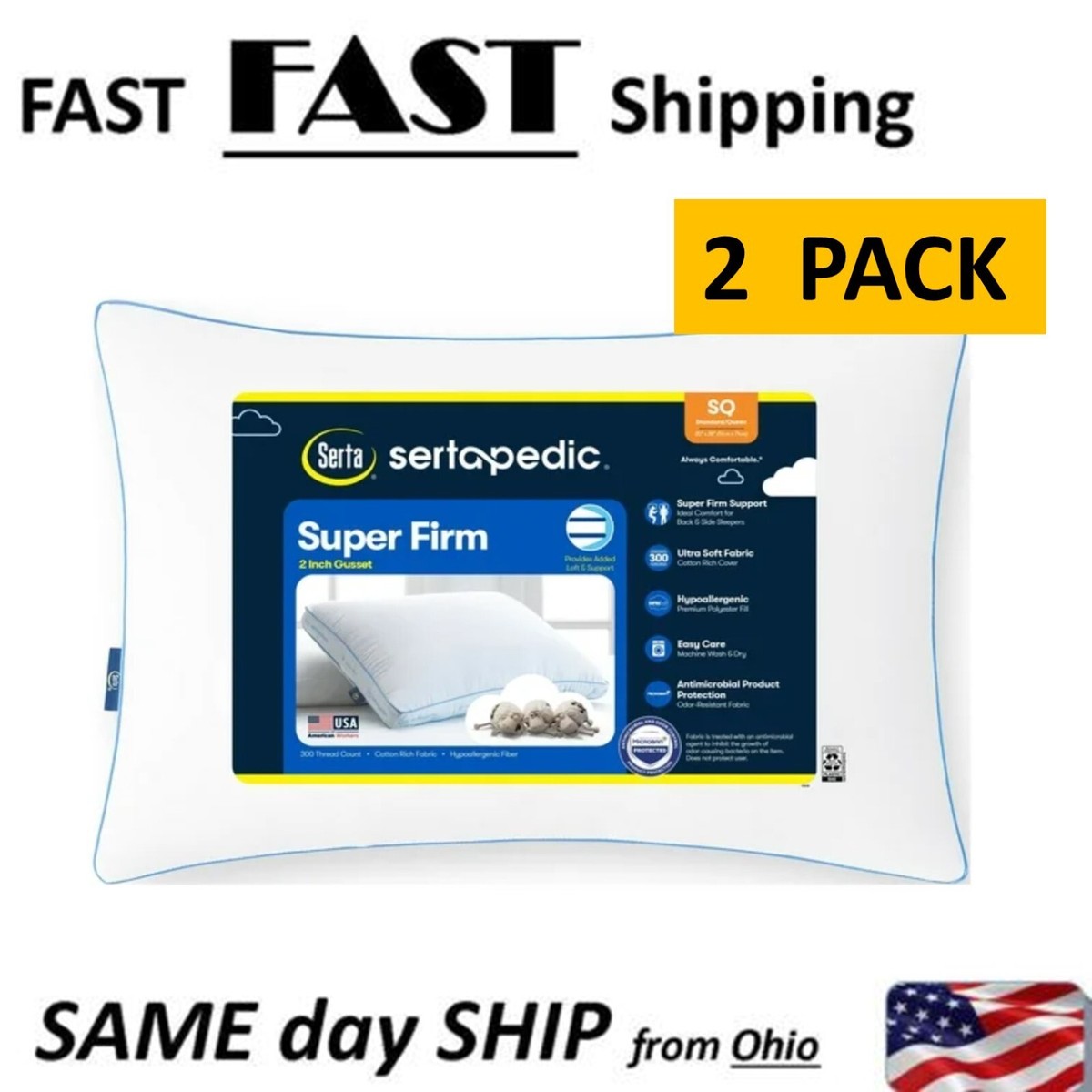 Memory Foam Pillow Sertapedic Egyptian Cotton Down Alternative