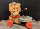 VINTAGE FISHER PRICE 1960'S  "TEDDY ZILO" #741 PULL TOY W/ STRING ~~ WORKS!!