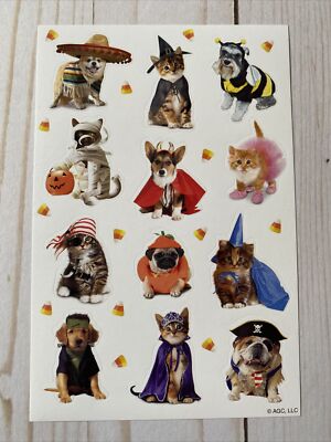Halloween Stickers Cute Pets In Costumes Cats Dogs Pug Pumpkin Cat Mummy New AG