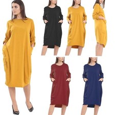 New Womens Italian Lagenlook Baggy  Dress Turn Up Sleeve  Plus Size