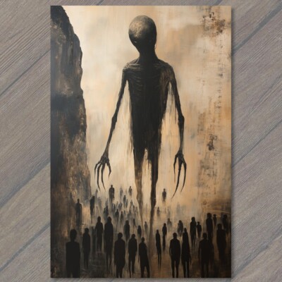 Art Print Alien Silhouette Tall Beings Ancient Cave Unique Wall Strange Unusual