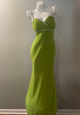 Celery Green CUSTOM Formal Gown Dress Prom Dance - Lace Back - Rhinestones - SM