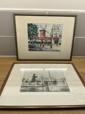 Two Vintage French Prints 1940s Impressionist Painting Of Moulin Rouge Paris