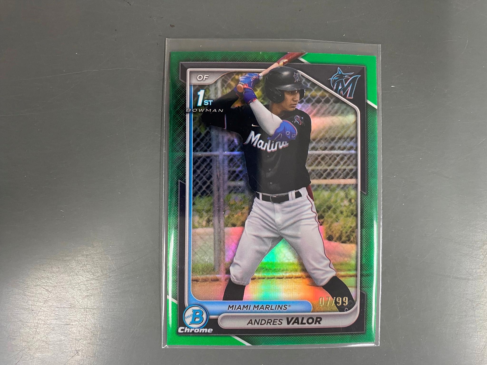 Andres Valor 2024 Bowman Chrome Green Refractor 1st Miami Marlins 7/99 S16