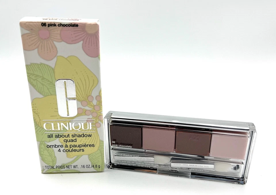 ¡Nuevo en caja! Clinique All About Shadow Quad ~ 06 chocolate rosa ~ 4,8 g ~ tamaño completo Foto 2 de 3