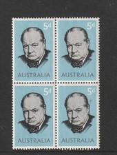 1965. 5d. Stamp Commemorating Life of Sir Winston Churchill. Block of 4.MNH