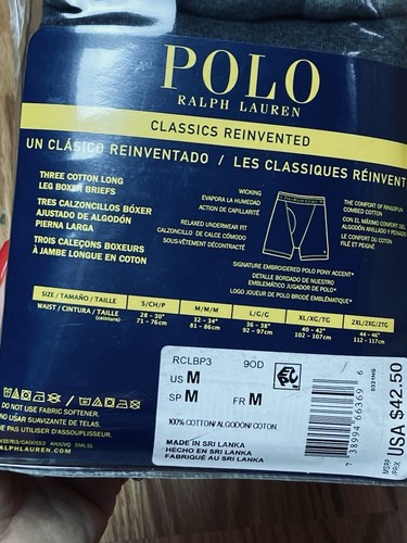 3 GENUINE RALPH LAUREN POLO BLACK GRAY COTTON LONG LEG BOXER BRIEFS MEDIUM NEW - 第 4/12 張圖片