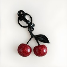 Red Glitter Cherry Bag Purse Charm Keychain  Resin  Black w/Premium Dustbag