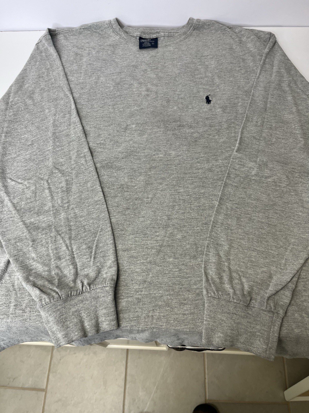 PONY Polo Ralph Lauren maglietta manica lunga cotone grigio con frangia blu L