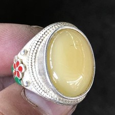 Women's Ring Tibetan Silver Ring Green Jade Ring Diameter:20mm Men's Ring