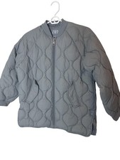 Zara Jacket Youth 9-10 Gray Quilted Padded Full Zip Bomber Pockets Coat