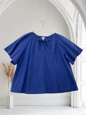 A New Day Flutter Sleeve Tie Neck Top Size XL Blue Textured Casual Chic