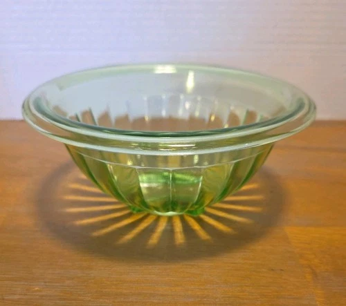 Vintage Hazel Atlas Uranium Glass Mixing Bowl Large Footed Green 6.5" Diameter