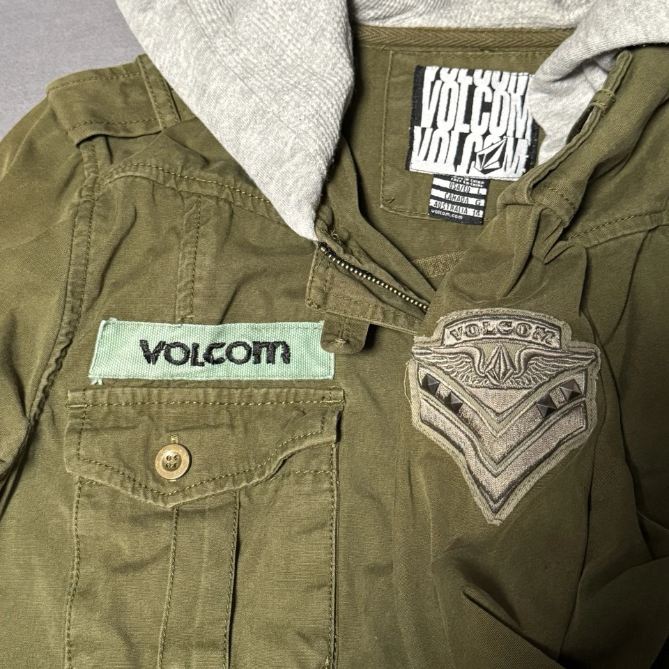 Volcom Army Green Military Utility Jacket Gray Hoodie  Juniors Large 2014 Era - Image 3 of 4