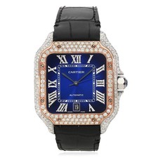 NEW 3.50TCW Natural Diamond Cartier Santos 40mm Pave Roman Blue Dial Men's Watch 4