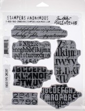 Tim Holtz - Stampers Anon CLING RBBR STAMP SET FADED TYPE