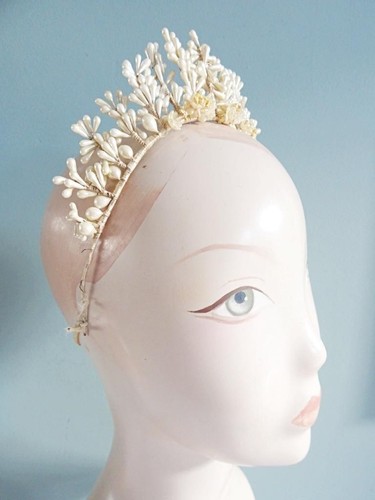 Vintage Wedding Headdress 1930s Crown Tiara Wax Blossom Flowers Bride Bridal 30s - Picture 7 of 22
