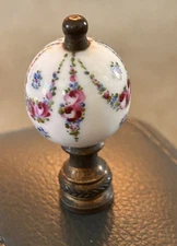 Antique Victorian Lamp Finial, Hand-painted Porcelain & Brass