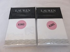 2 Ralph Lauren Spencer Cable Embroidery king shams Stone Grey 300