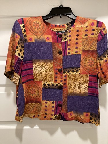 80s/90s Vintage Button Down Short Sleeve Blouse By Fritzi Petite Size