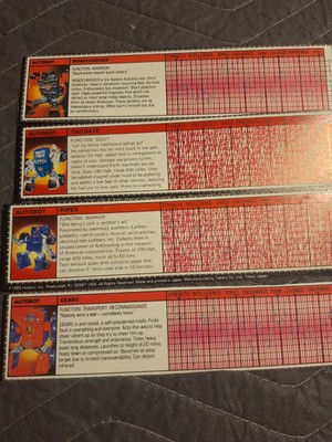 G1 Transformers - Gears, Pipes Tailgate, & Windcharger  Stat Card - 1984 Vintage