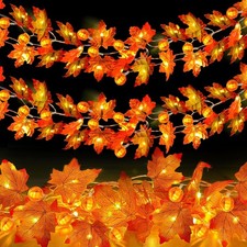 2 Pack Fall Garland with Pumpkin Lights Halloween Decorations Indoor Orange