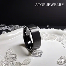 9mm Black Men's Tungsten Carbide Brushed Stripe Step Wedding Band Ring