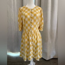 Reformation Dress Women's 10 Yellow Gingham Button Front Puff Sleeve Mini