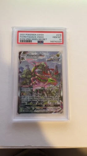Pokémon TCG Rayquaza VMAX Holo Ultra Rare Card Evolving Skies, PSA 10