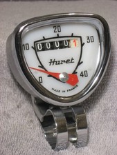 Vintage Schwinn Huret Speedometer 0-40 Mph White Gray Bicycle Speedo Head Nos