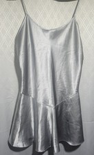 Victoria  s Secret Silver Satin Babydoll Slip Chemise Dress L
