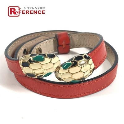 BVLGARI Serpenti Forever Doppel Armband Armreif Logo Accessoire Schmuck Rot Gold