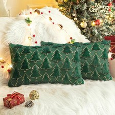 Christmas Throw Pillow Covers 12 x 20 Inch Set of 2, Green Christmas Tree wit...