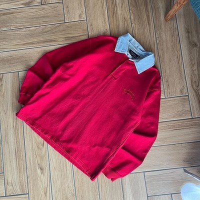 Quebramar Vintage Rugbyshirt 90er mit Polokragen Oversize Rot, XS
