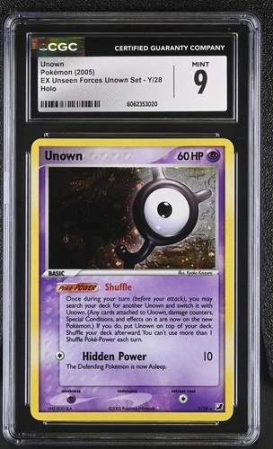 CGC 9 MINT Unown 2005 EX Unseen Forces Unown Set Y/28 Holo Pokemon Card