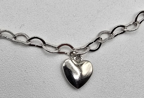 Dije corazón simple plata esterlina tobillera corazón eslabón cadena 9-10" - Imagen 2 de 3