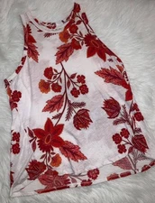 LOFT Red Floral Tank Size Medium EUC