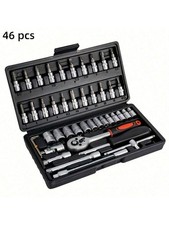 46Pcs Socket Wrench Set 1/4" Drive Ratchet Metric Kit Garage Car Repair Tool