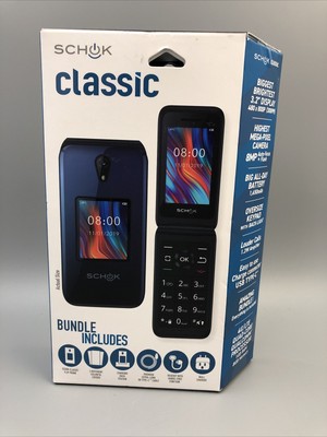 Schok Classic Flip Phone Universal Unlocked 4G LTE/GSM/8GB Blue Brand