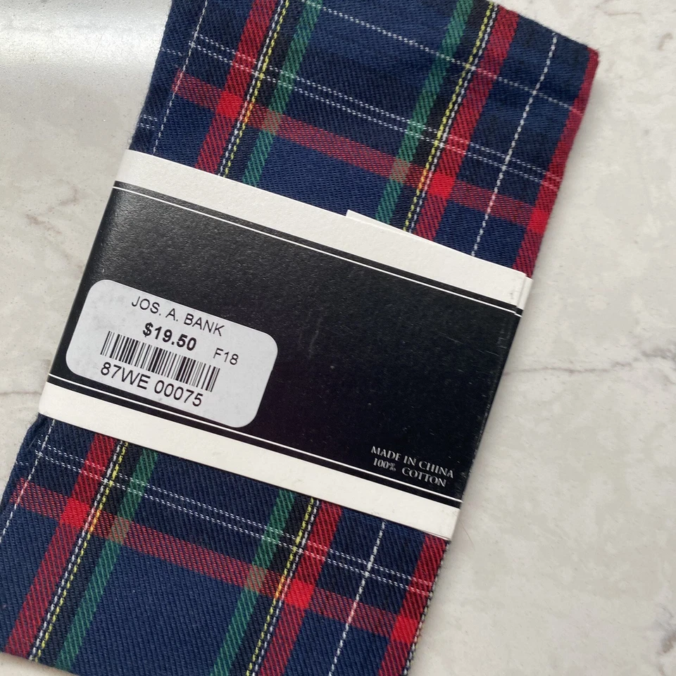 Jos A Bank предварительно сложенный карман квадратный темно-синий клетку хлопок носовой платок носовой платок - Изображение 4 из 4